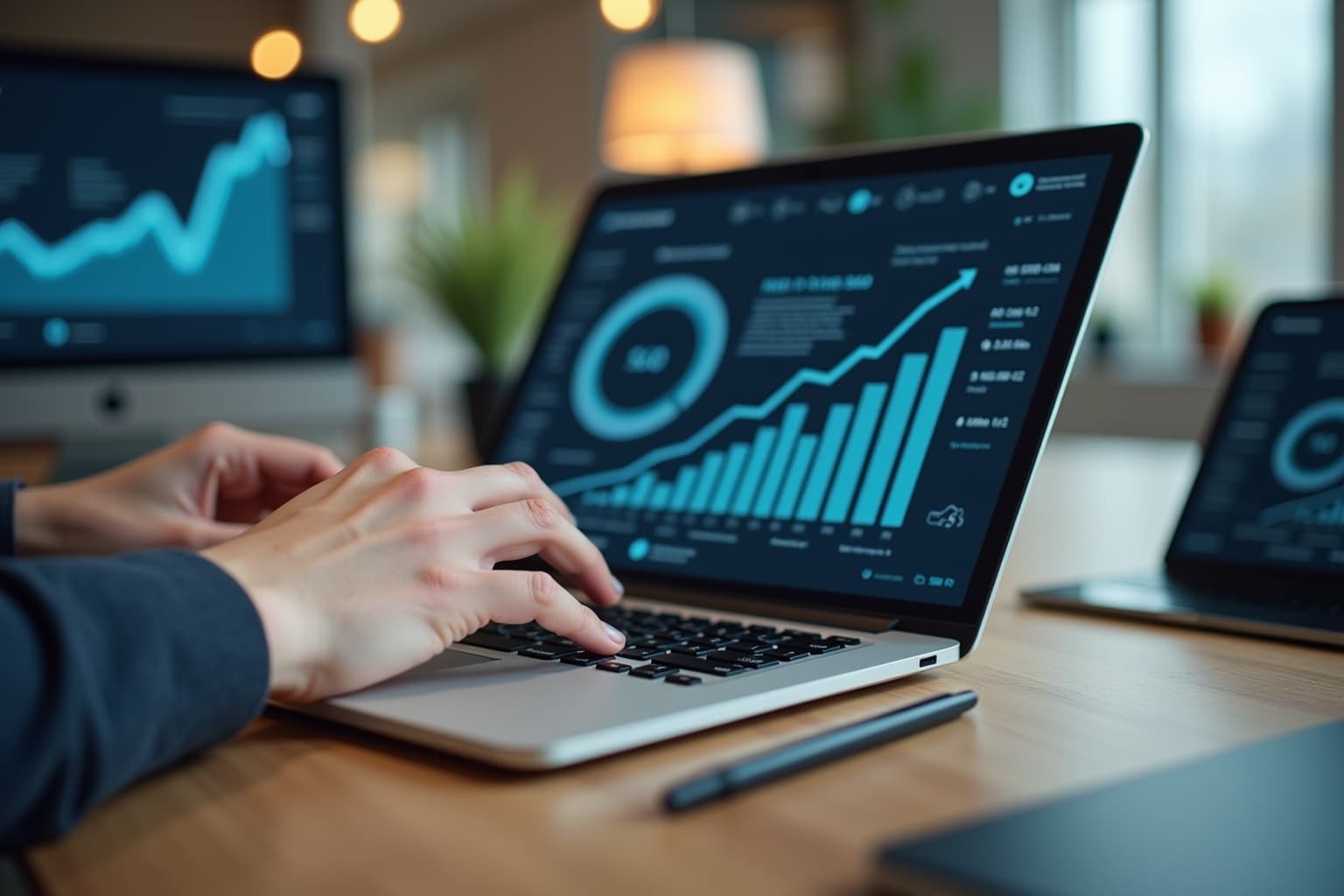 Woman using laptop with AI-powered SEO tools to boost website traffic